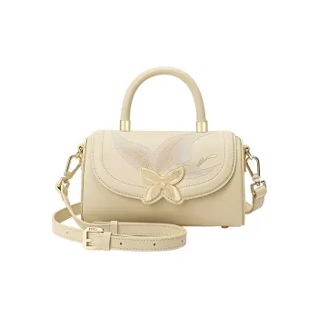 Ancient Yi Xi Cow Leather Niche Vintage Cheongsam Handbag, Shoulder Bag, Crossbody Bag Women's Apricot White