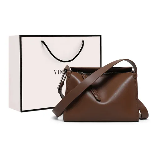 VINEY Cow Leather Crossbody Bag Shoulder Bag Large Size Women's Coffee