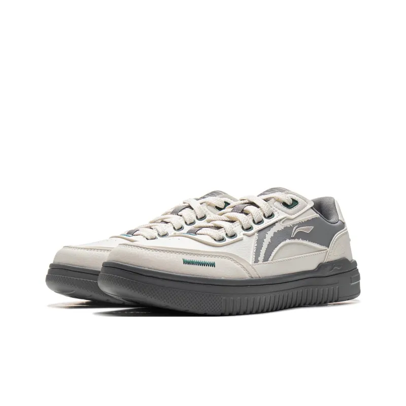LiNing Slip Resistant Cushioning Wear Resistant Lightweight Breathable Low Top Skateboard Shoes Men's White Gray-2