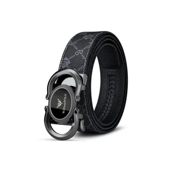 WilliamPOLO Cow Leather Leather Belts Men's Gunmetal Buckle Gold Logo 3.5cm Width