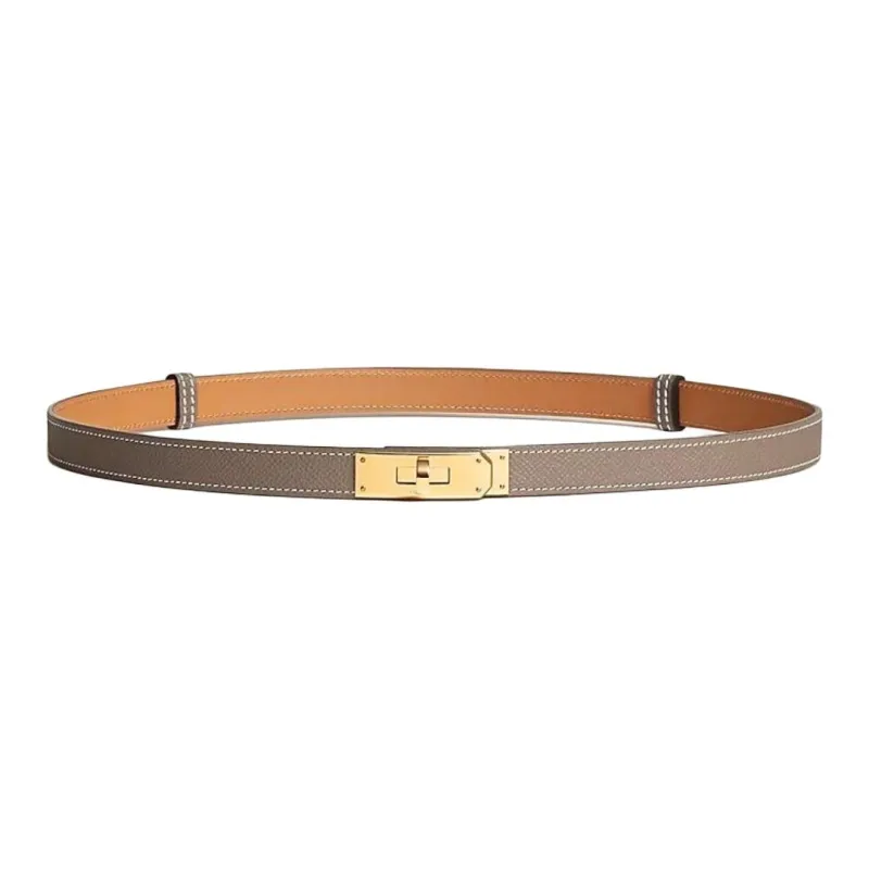 HERMES Logo Detail Smooth Buckle Calfskin Gold Plated Leather Belts Women's Multicolor Width 1.8cm-1