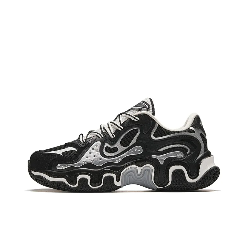Anta Anti Slip Wear Resistant Low Top Chunky Sneakers Women's Black Silver-0