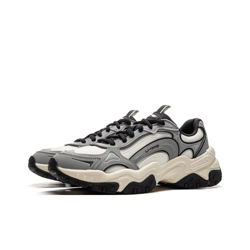 LiNing Brown Sugar V2 Cushioned Wear-Resistant Height Increasing Low-Top Casual Shoes Men's Gray White-2