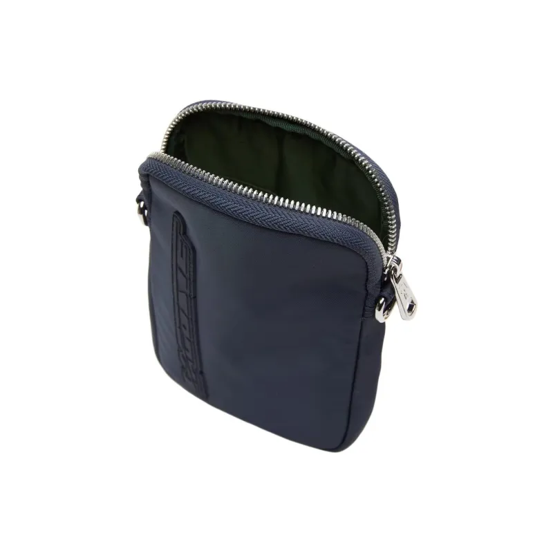 LACOSTE Recycled Polyamide One Shoulder Crossbody Cell Phone Pouch Unisex White Night Blue-3