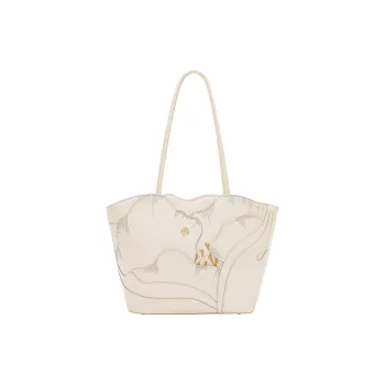 Ancient Yi Xi Cow Leather Embroidery Cheongsam Handbag, Commute Shoulder Bag Women's Ecru