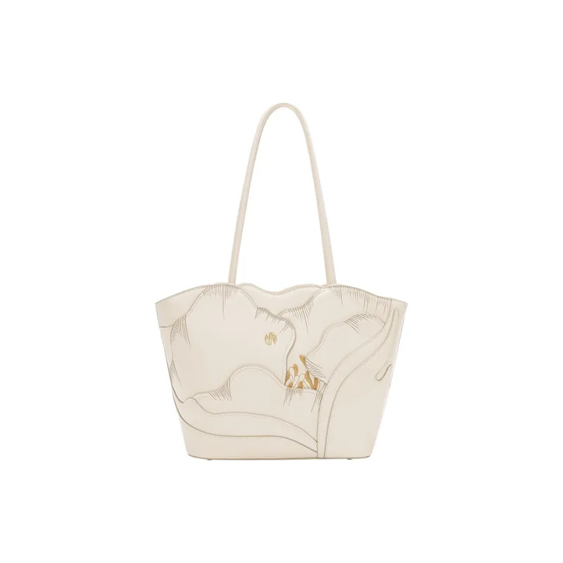 Ancient Yi Xi Cow Leather Embroidery Cheongsam Handbag, Commute Shoulder Bag Women's Ecru-0