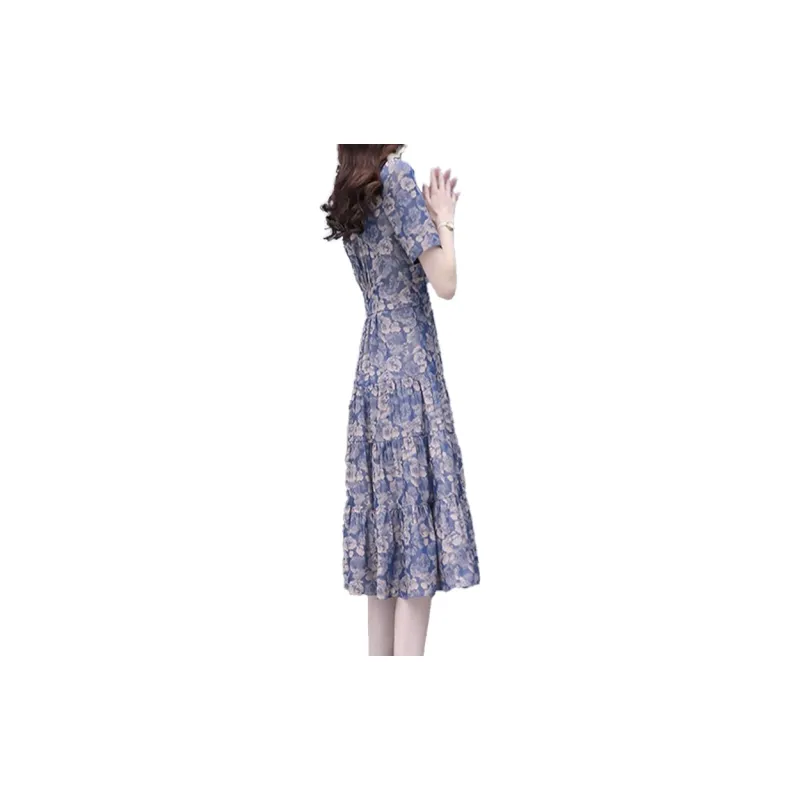 Mapping Short Sleeved Dresses Women's Blue-1
