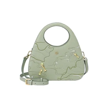 Ancient Yi Xi Cow Leather Cheongsam Vintage Handbag Embroidery Shoulder Bag Women's Lotus Green