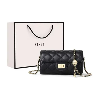 VINEY Synthetic Leather Bonded Cow Split Leather Chain Crossbody Bags Small Size Women's Black