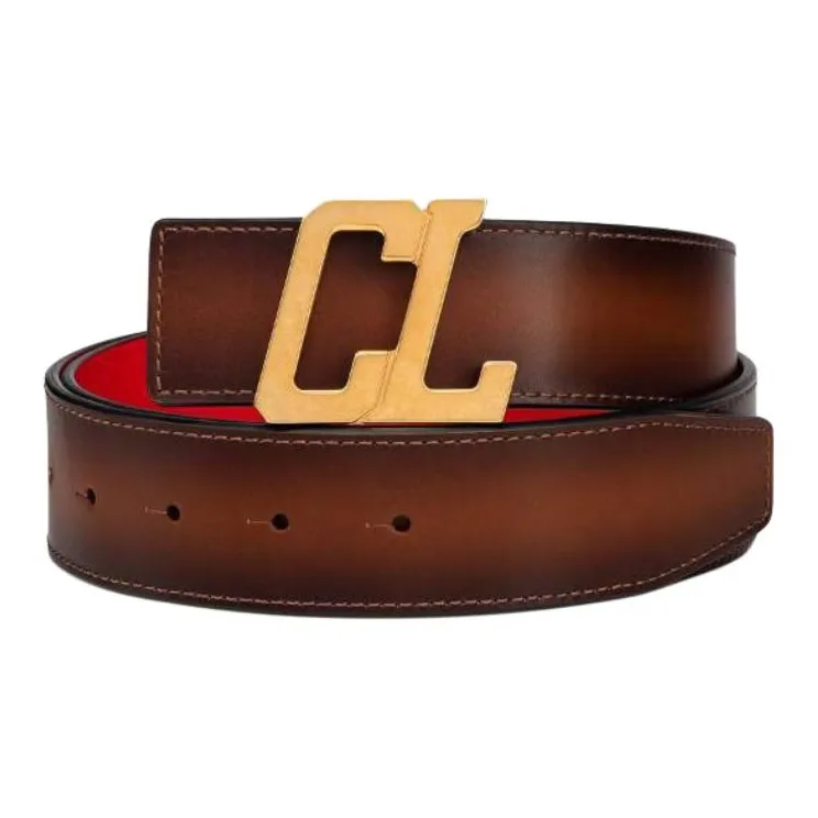 CL LUBOTING Solid Color Design Pin Buckle Leather Belts Men's Brown 4cm-1