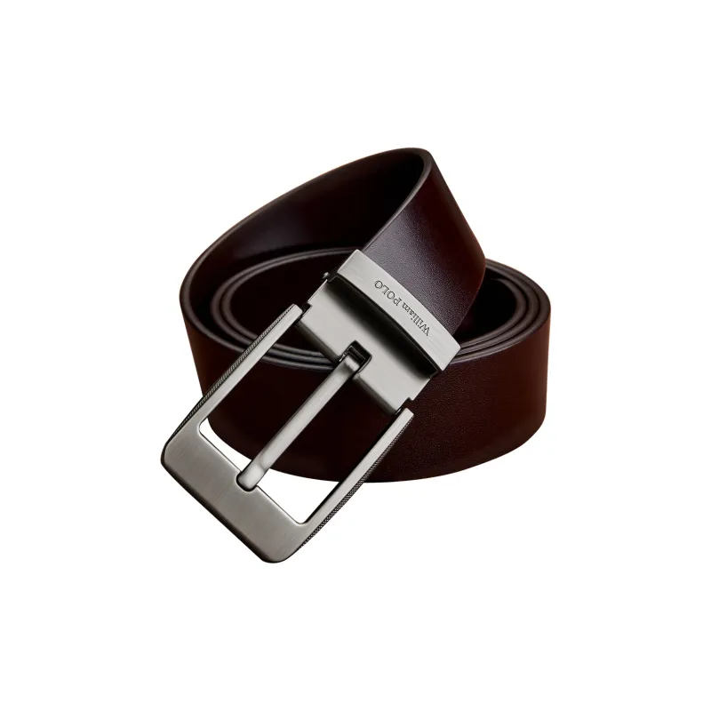 WilliamPOLO Cow Leather Leather Belts Men's Silver Buckle Coffee Strap 3.8cm Width-2