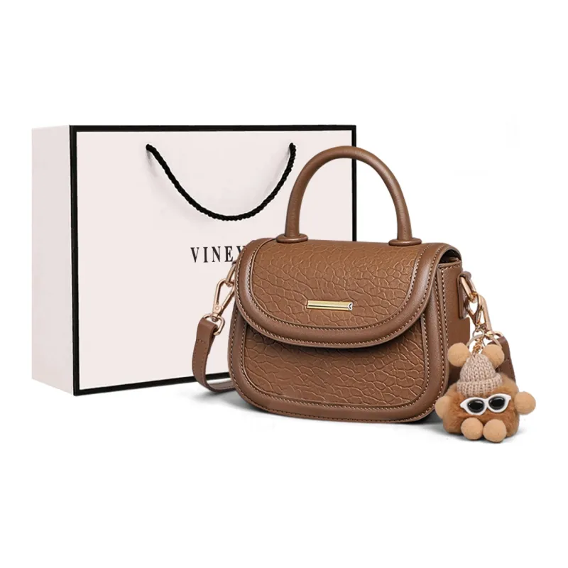 VINEY Cow Leather Handbag, Saddle Bag, Crossbody Bag, Shoulder Bag Small Size Women's Brown-0