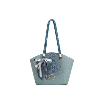Ancient Yi Xi Cow Leather Premium Handbag, Large Capacity Commute Shoulder Bag Women's Turquoise
