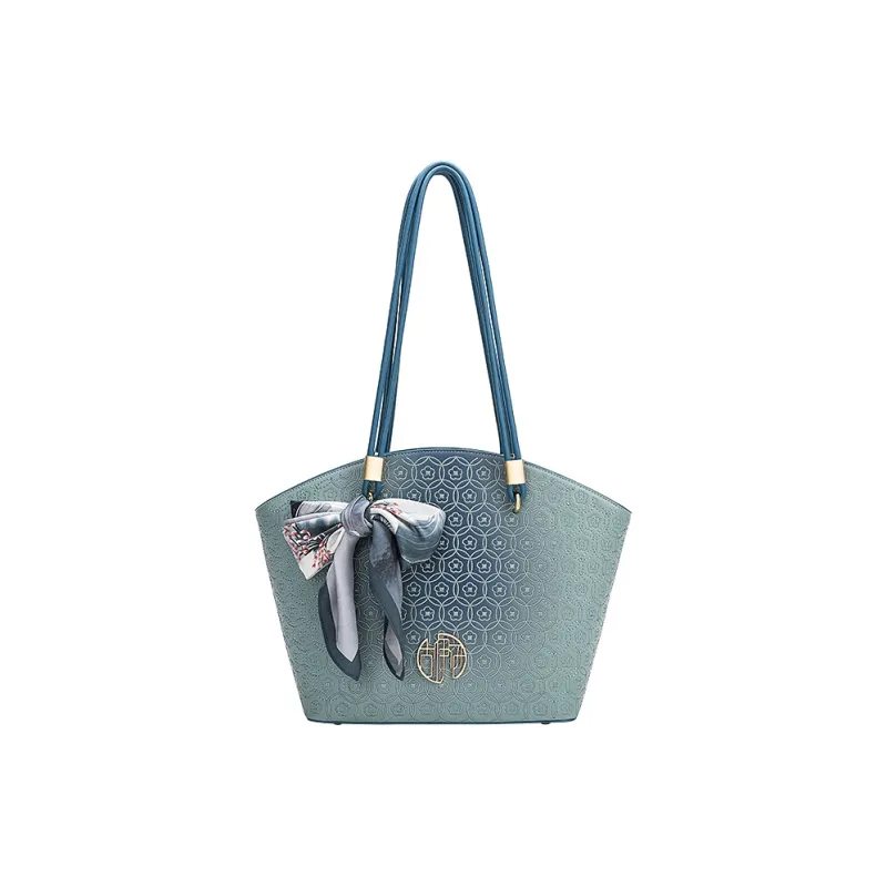 Ancient Yi Xi Cow Leather Premium Handbag, Large Capacity Commute Shoulder Bag Women's Turquoise-0