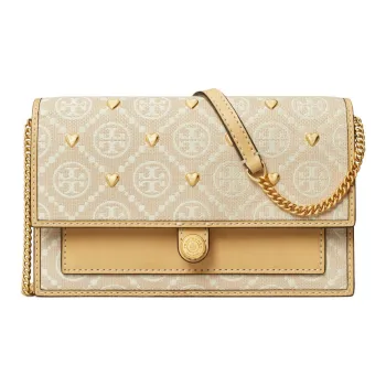 TORY BURCH Jacquard Fabric With Leather Shoulder Bag Crossbody Bag Women's Ivory White Multicolor