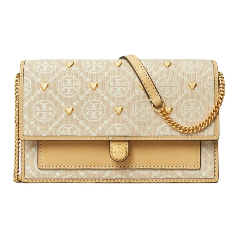 TORY BURCH Jacquard Fabric With Leather Shoulder Bag Crossbody Bag Women's Ivory White Multicolor-0