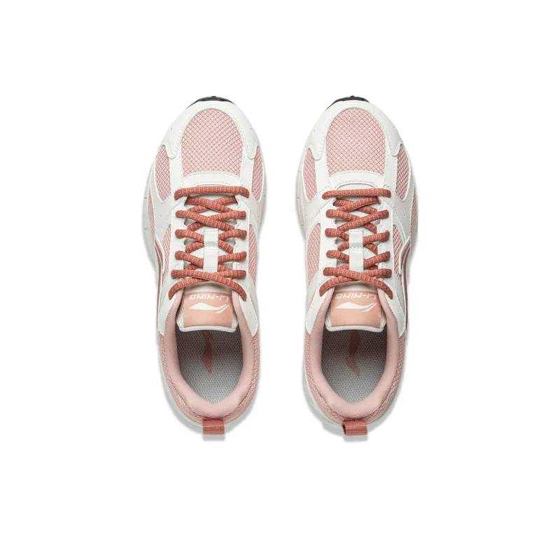 LiNing Cushioning Slip Resistant Abrasion Resistant Breathable Low Top Running Shoes Women's White Pink-3