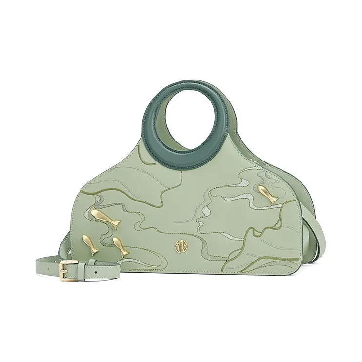 Ancient Yi Xi Cow Leather Cheongsam One Shoulder Handbag Medium Size Women's Lotus Green-1