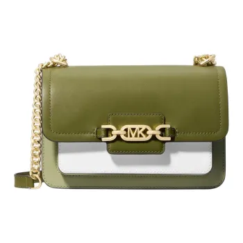 MICHAEL KORS Leather Crossbody Bag, Shoulder Bag Women's Olive Green & Grass Green & White