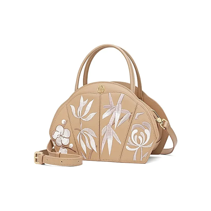 Ancient Yi Xi Cow Leather Niche Embroidered Cheongsam Crossbody Bag Women's Almond Yellow-1