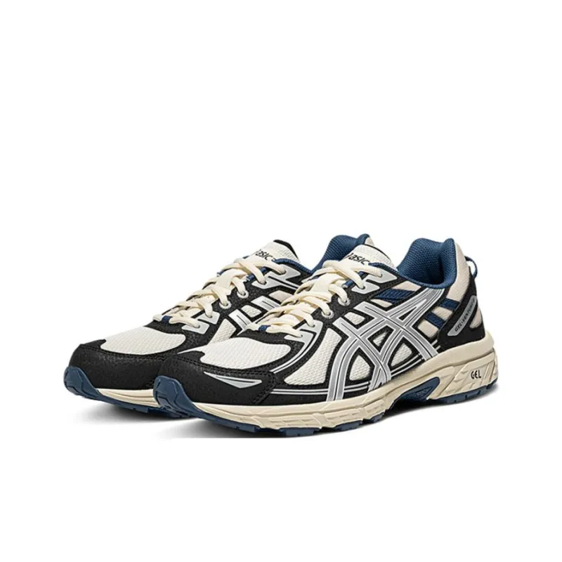 Asics Gel Venture 6 Wear Resistant Breathable Rebound Low Top Trail Running Running Shoes Men's White Black-1