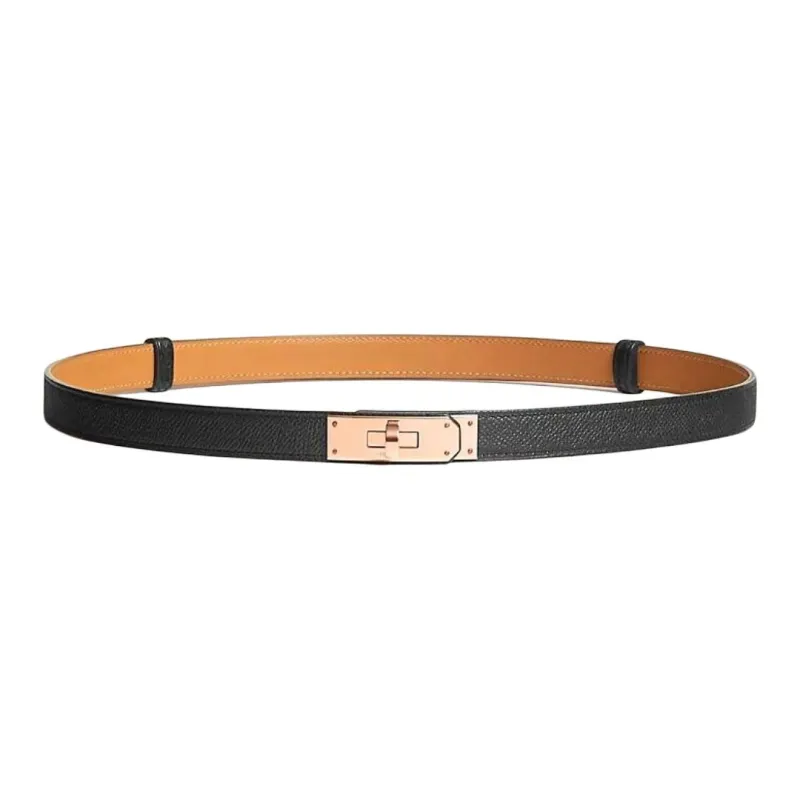 HERMES Logo Detail Smooth Buckle Calfskin Gold Plated Leather Belts Women's Multicolor Width 1.8cm-2
