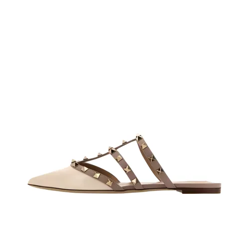 Valentino Rockstud Closed Toe Slippers Women's Beige Brown