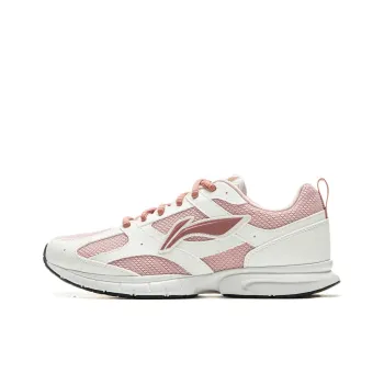 LiNing Cushioning Slip Resistant Abrasion Resistant Breathable Low Top Running Shoes Women's White Pink