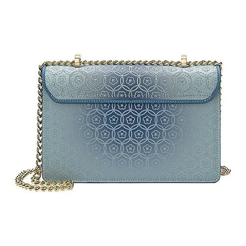 Ancient Yi Xi Cow Leather Niche Embroidery Chain Crossbody Commute Shoulder Bag Women's Turquoise-2