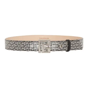 BALMAIN Logo Emblem Smooth Buckle Calfskin Hardware Accessories Leather Belts Men's Black