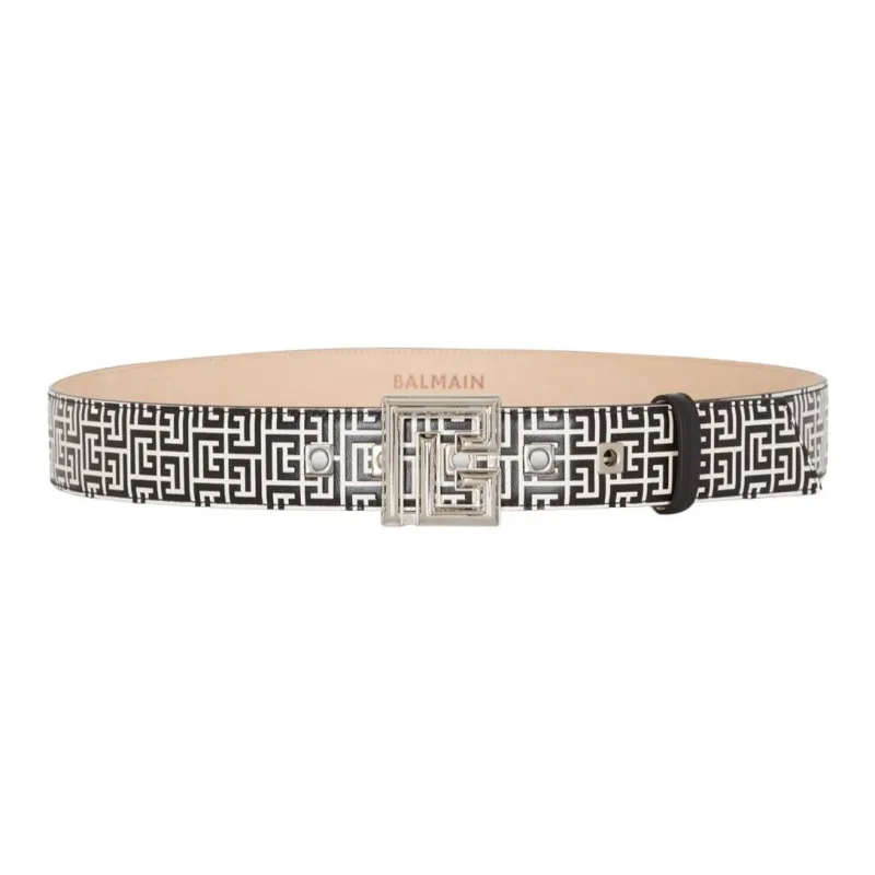 BALMAIN Logo Emblem Smooth Buckle Calfskin Hardware Accessories Leather Belts Men's Black-0