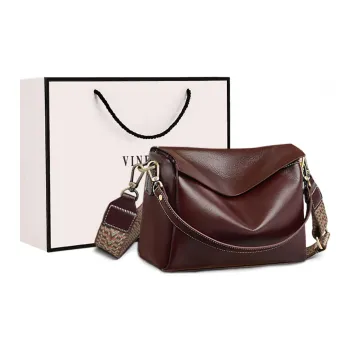 VINEY Top Grain Cow Leather Shoulder Bag Crossbody Bag Pillow Bag Large Size Women's Wine Coffee/Black