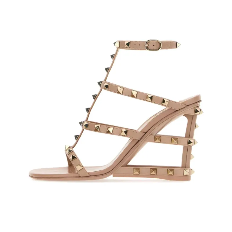 Valentino ROCKSTUD Roman Sandals 10cm Women's Nude Pink-0