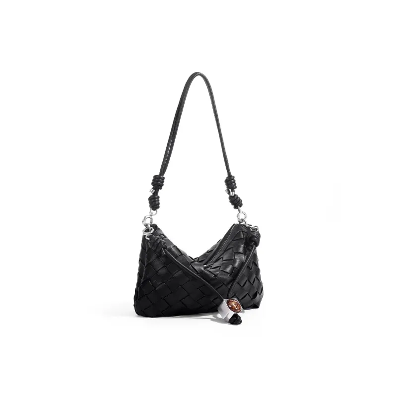 TOMATO&POTATO Cow Leather Crossbody Bag, Shoulder Bag Women's Black/Milkshake White/Blue-7