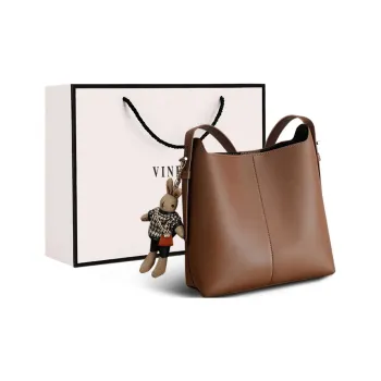 VINEY Cow Leather Shoulder Bag Crossbody Bag Bucket Bag Large Size Women's Caramel