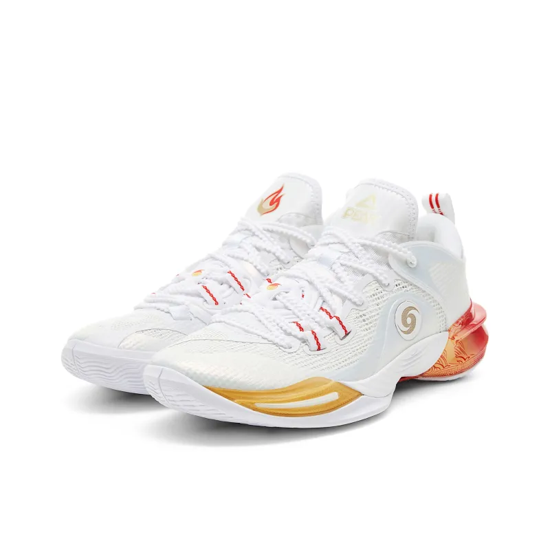 PEAK Basketball Shoes Men Low Top White Gold Red-2