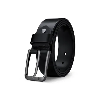 WilliamPOLO Cow Leather Leather Belts Men's Gunmetal Buckle Black Width  3.8cm