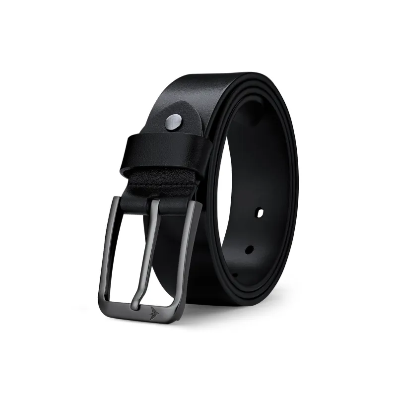 WilliamPOLO Cow Leather Leather Belts Men's Gunmetal Buckle Black Width  3.8cm-0