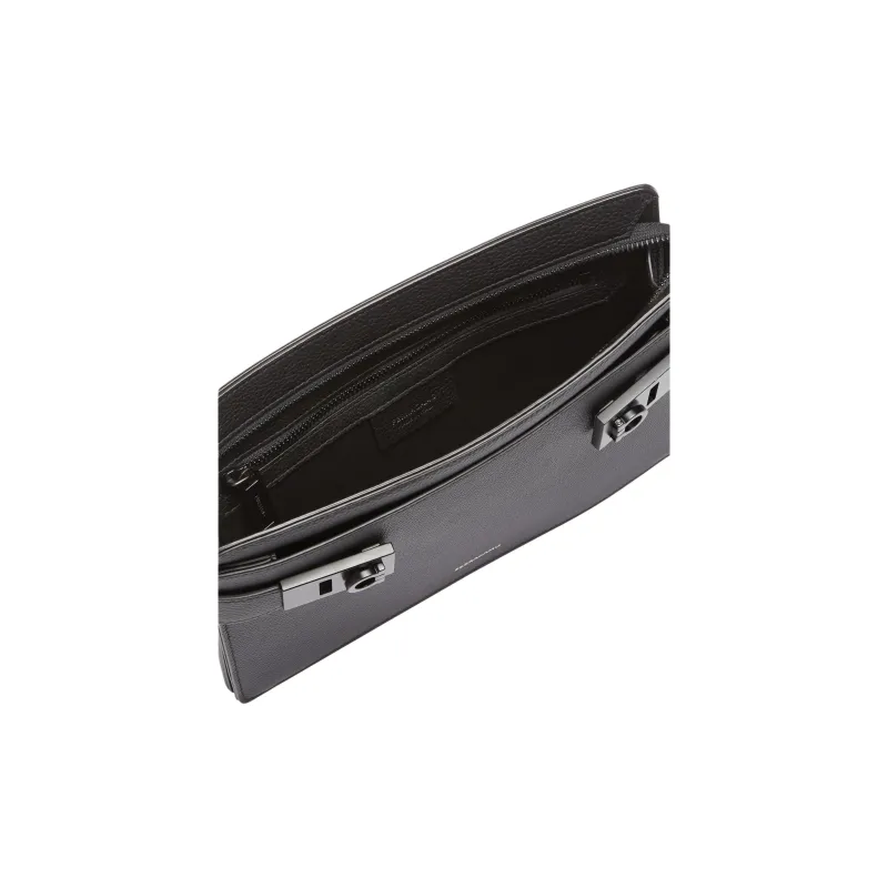 FERRAGAMO GANCINI Hammered Calfskin Clutch Men's Black-2