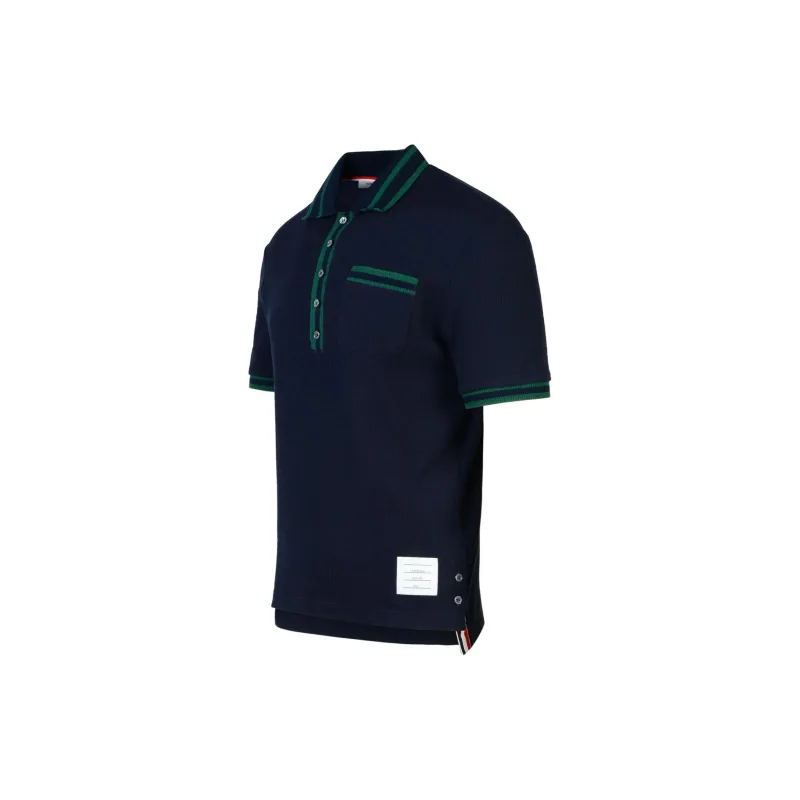 THOM BROWNE Pointelle Stripe Detailed Polo Shirt-2
