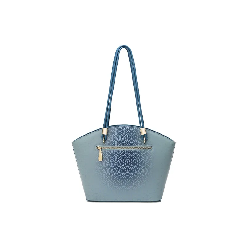 Ancient Yi Xi Cow Leather Premium Handbag, Large Capacity Commute Shoulder Bag Women's Turquoise-2