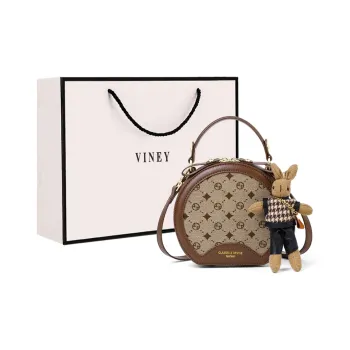 VINEY Fabric Handbag Shoulder Bag Crossbody Bag Small Round Bag Regular Women's Coffee