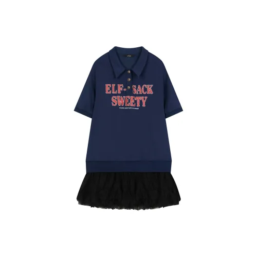 ELF SACK Short-Sleeved Dresses Women's College Navy With Black Accents