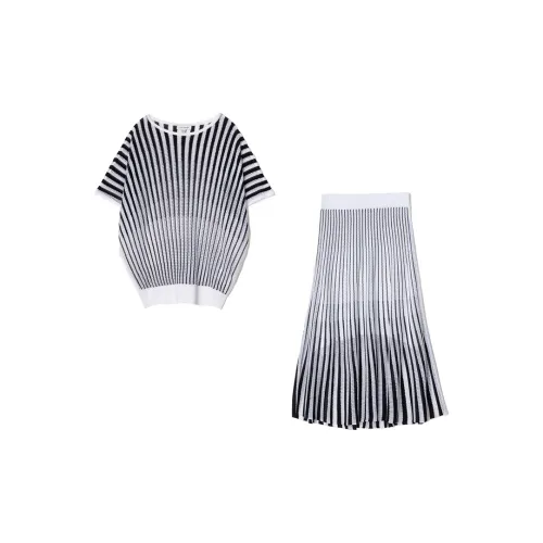 CLUB MONACO Two Piece Skirt Sets Women's Black/White Stripes