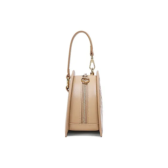 Ancient Yi Xi Cow Leather Cheongsam Handheld Premium Crossbody Bag Women's Almond Yellow-3