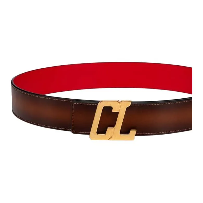 CL LUBOTING Solid Color Design Pin Buckle Leather Belts Men's Brown 4cm-2