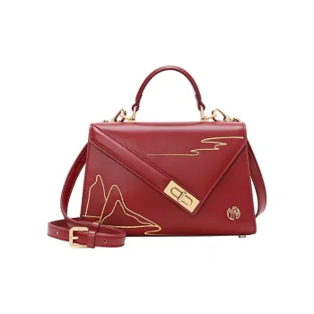 Ancient Yi Xi Cow Leather Elegant Mom Bag, Cheongsam Crossbody, One Shoulder Handbag Women's Red Door Opening