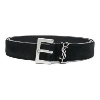 SAINT LAURENT Logo Plaque Buckled Belt