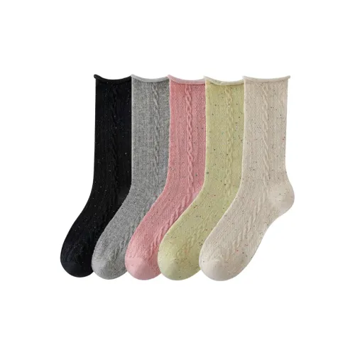 COTTON CHEESE Mid-Calf Socks Women's 5 Pack