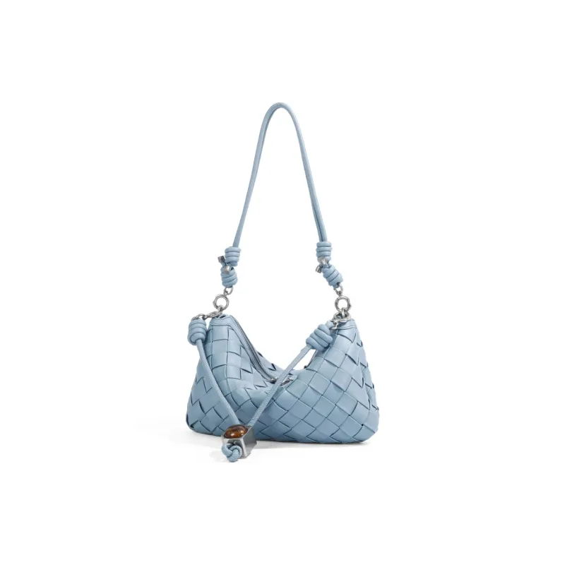 TOMATO&POTATO Cow Leather Crossbody Bag, Shoulder Bag Women's Black/Milkshake White/Blue-14